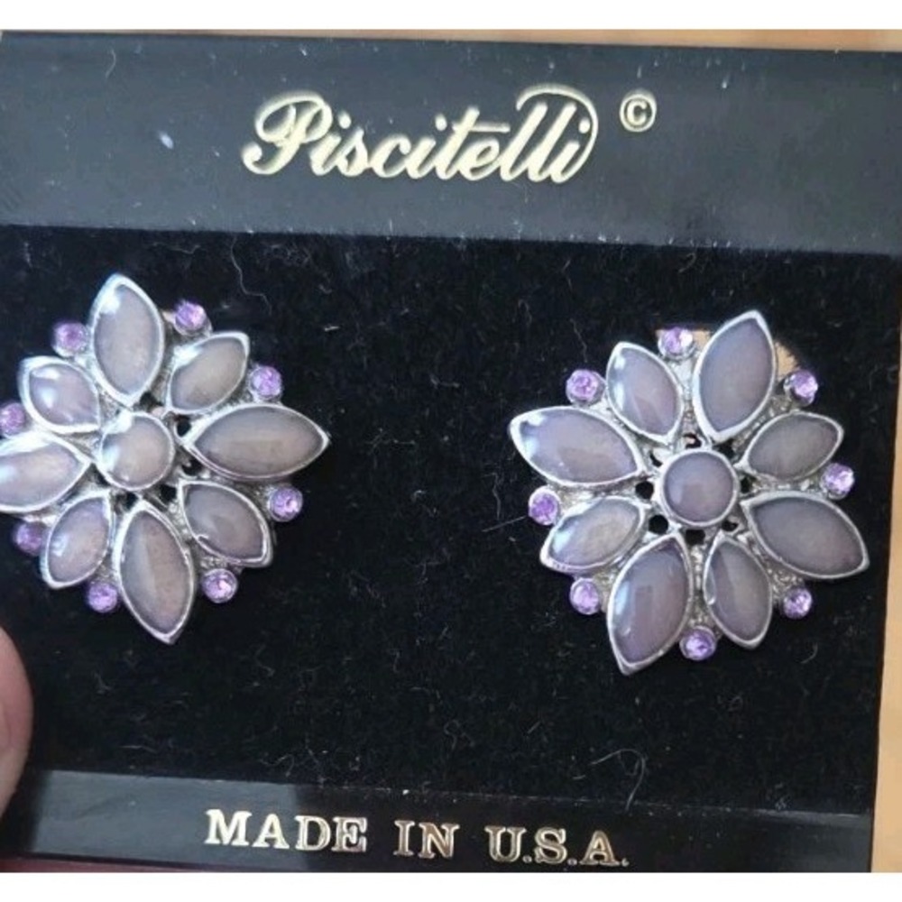 Vintage Piscitelli Earrings Purple & Grey NOC 1" Clip Earrings FREE SHIPPING